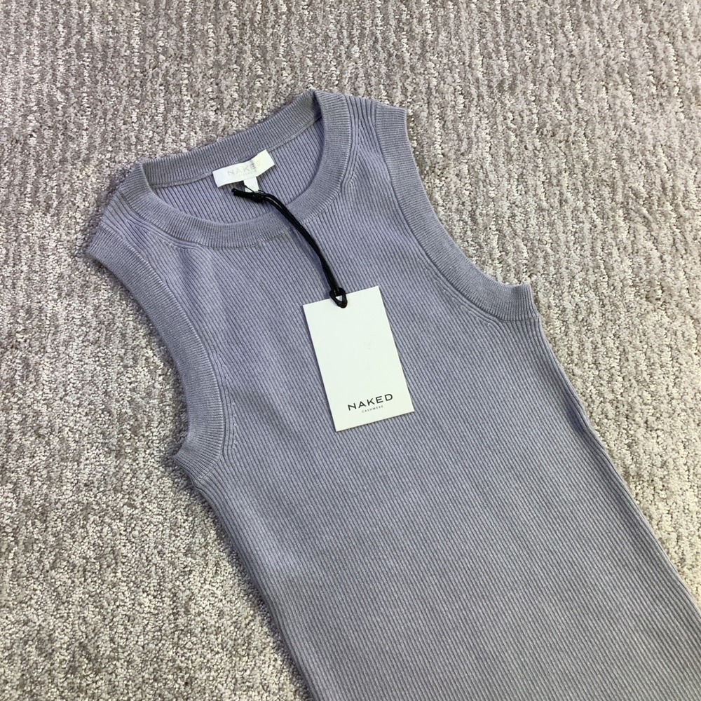 Naked Cashmere Womens Blue Fog Cotton Cashmere Ribbed‎ Knit Tank Top XS NWT